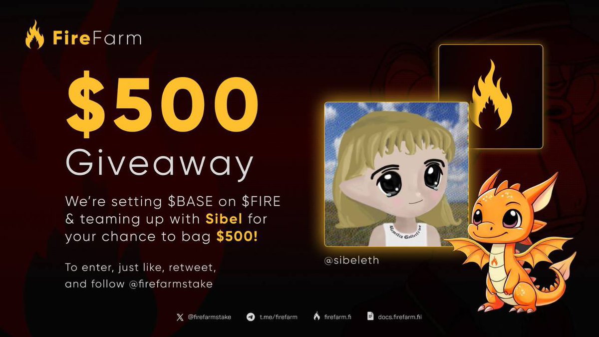 I’ve partnered w @FireFarmStake to give away $500 to one of you 👀 1️⃣ Follow them 2️⃣ RT The first $BASE APY play is launching on Tuesday. They keep talking about setting $BASE on $FIRE and it seems like they're set-up to do so! 🔥 Ends in 48 Hours. Good luck 🫂 #Partner