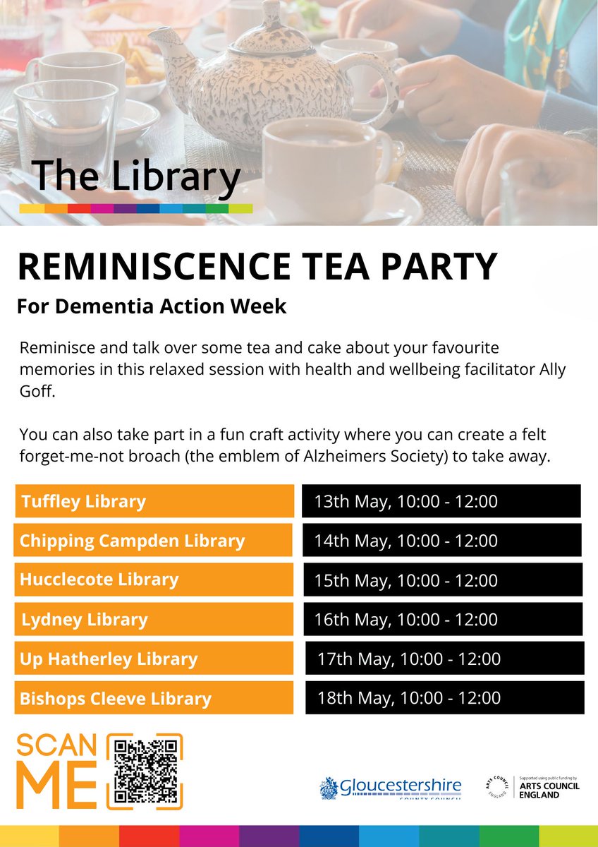 DEMENTIA | A date for your diaries if you, or someone you care for has #dementia. Our colleagues @gloslibs are running a relaxed 'Reminiscence Tea Party' for #DementiaActionWeek which includes a fab craft activity with something to take away!