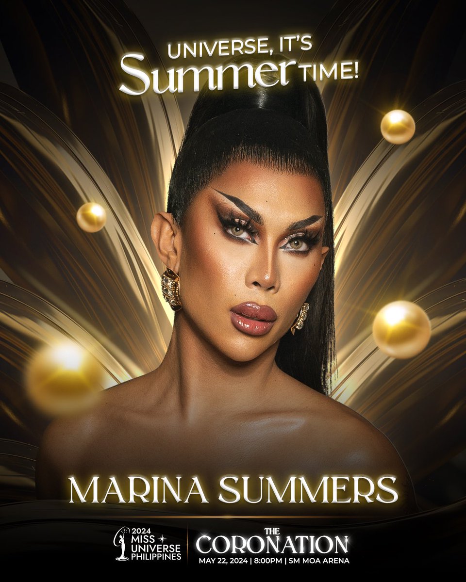 marinaxsummers's tweet photo. Universe, it’s SUMMERtime! ☀️

I’m sooooo thrilled to announce that I will be performing at The Coronation of Miss Universe Philippines 2024 on May 22, 2024 👑

Marina Summers, Philippines!!!! 🇵🇭

Get your tickets now through https://t.co/PFo2bXQSSi.

#MissUniversePhilippines2024 #LoveForAll #MarinaSummers #UniverseitsSummertime
