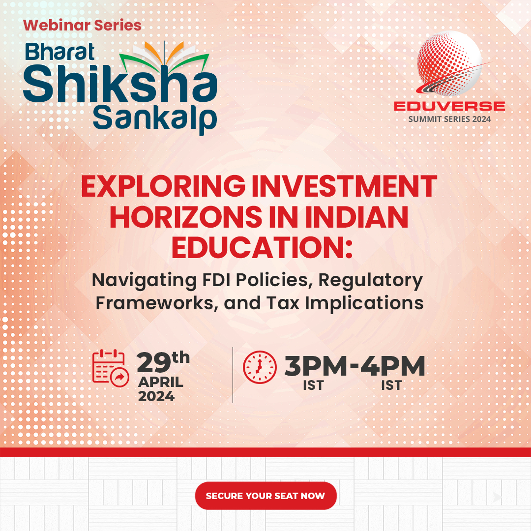 Dive into the future of Indian education!

Join for #BharatShikshaSankalp Webinar Series on investment horizons, FDI policies, regulatory frameworks, and tax implications.

📆Date: 29th April 2024
⏰Time: 3 PM - 4 PM IST

Register Now: us06web.zoom.us/webinar/regist…

#EduverseSummit2024