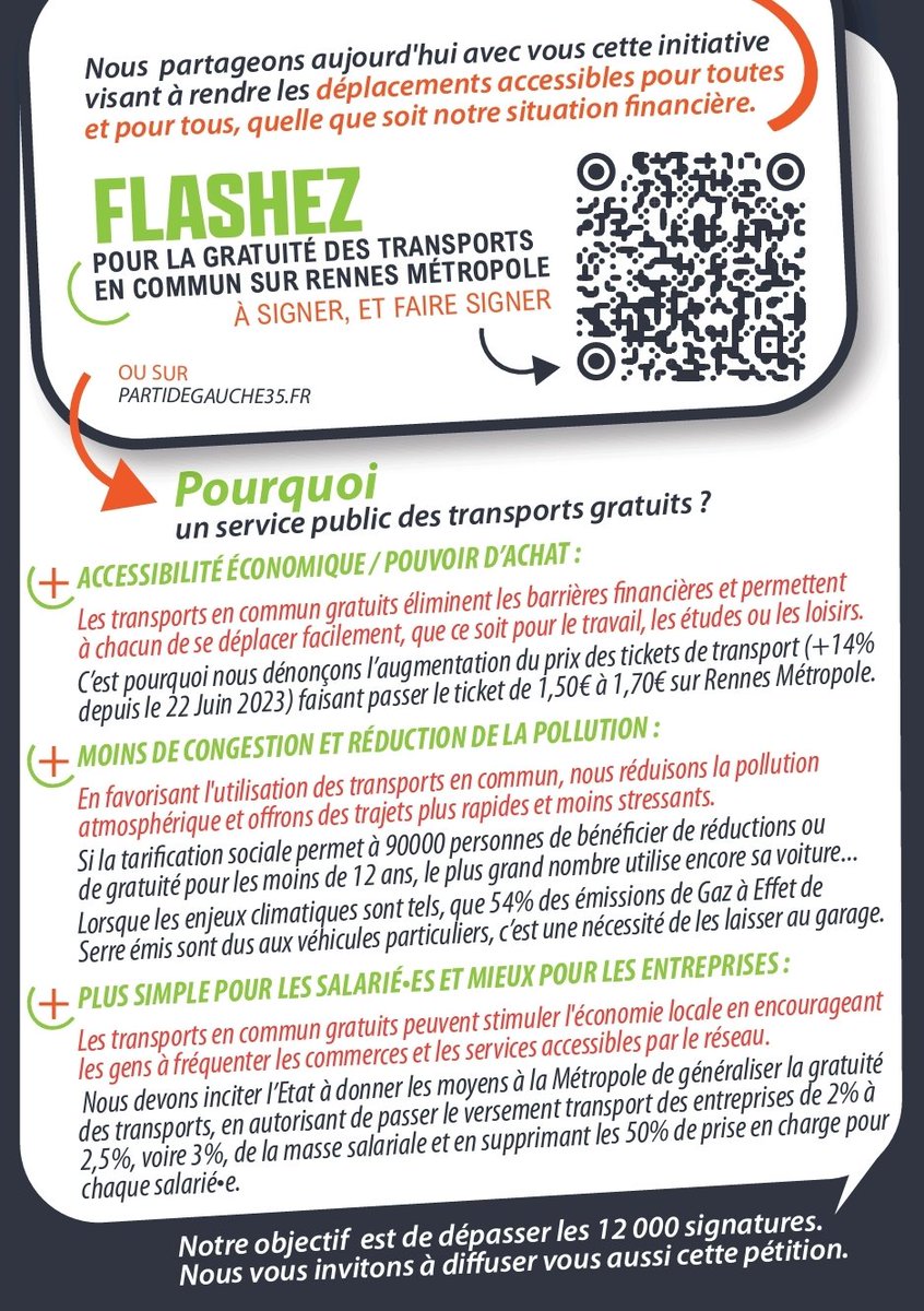 🔴 Pour la gratuité du service public des transports sur #RennesMétropole. 

📍À signer et faire signer :  change.org/p/pour-la-grat…

#IlleetVilaine