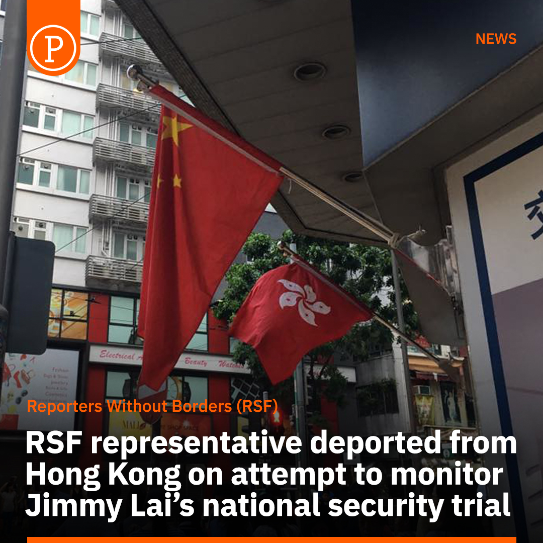 A representative of Reporters Without Borders (RSF) has been detained for six hours and deported on arrival from Hong Kong to monitor the trial of publisher Jimmy Lai, who is currently facing possible life imprisonment for 'endangering national security,' and meet with local