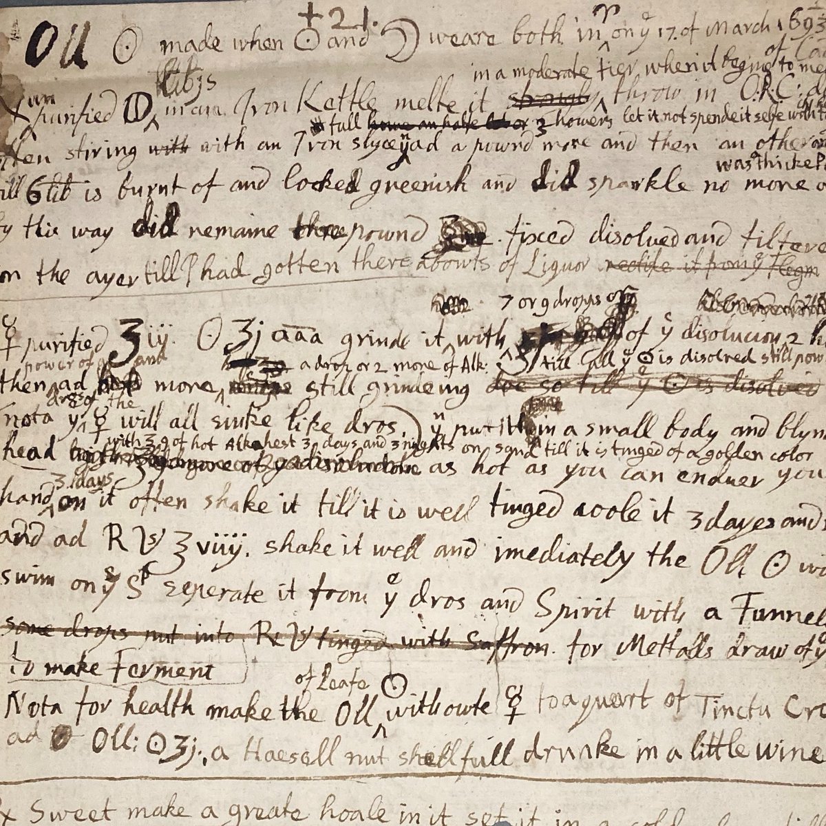 The use of alchemy was popular until the 18thC & often overlapped with medicine. 
Alchemy's cure all 'medcine' & elixirs were made based on the 4 humours in the body & incl. recipes for 'oyles', salts, spirits, 'menstruum' & 'sericon'. #Archive30 #HealthArchives @ARAScot