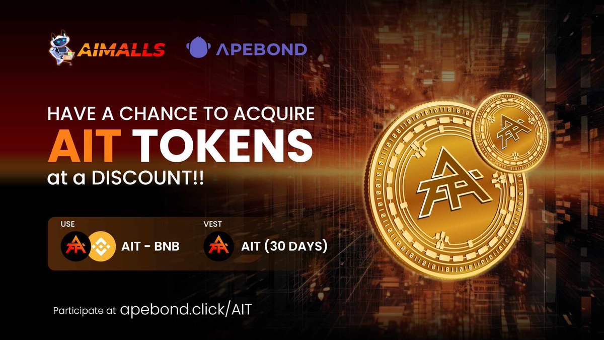 📣Through #AiMalls AIT Bonds you have a chance to acquire $AIT tokens at a discount while contributing to the growth of our project! @ApeBond 🔥It is very easy to participate. Find out how at apebond.click/AIT