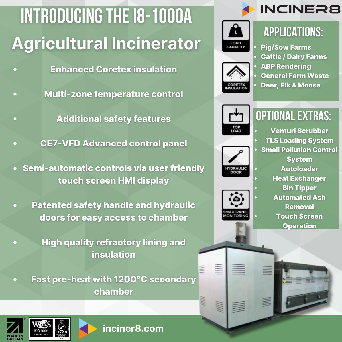 ✨Introducing the i8-1000A✨

The i8-1000A boasts unmatched burn rates and large batch sizes while maintaining incredibly low emissions. Perfect for farms, abattoirs, and veterinary practices, it's the ultimate solution for managing agricultural waste🐄
bit.ly/43Uj3RQ