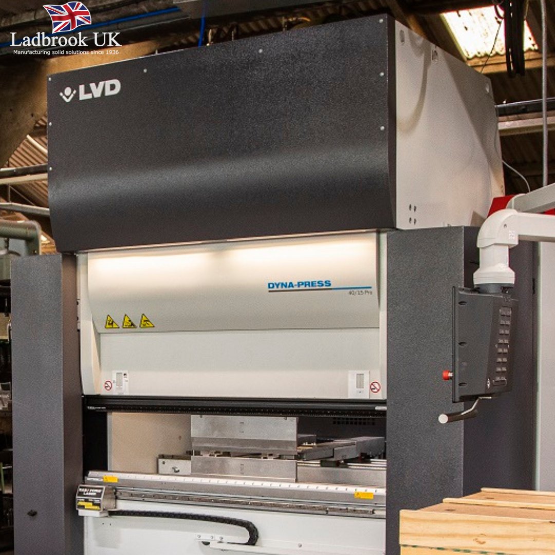 Our press brake is considered ideal for straightforward single folds to more complex components that require multiple folds. 📞 Talk to us on 01692 402156 or email us at sales@ladbrookuk.com. Discover more: bit.ly/3KHt2ma #LadbrookMfg #MetalFabrication