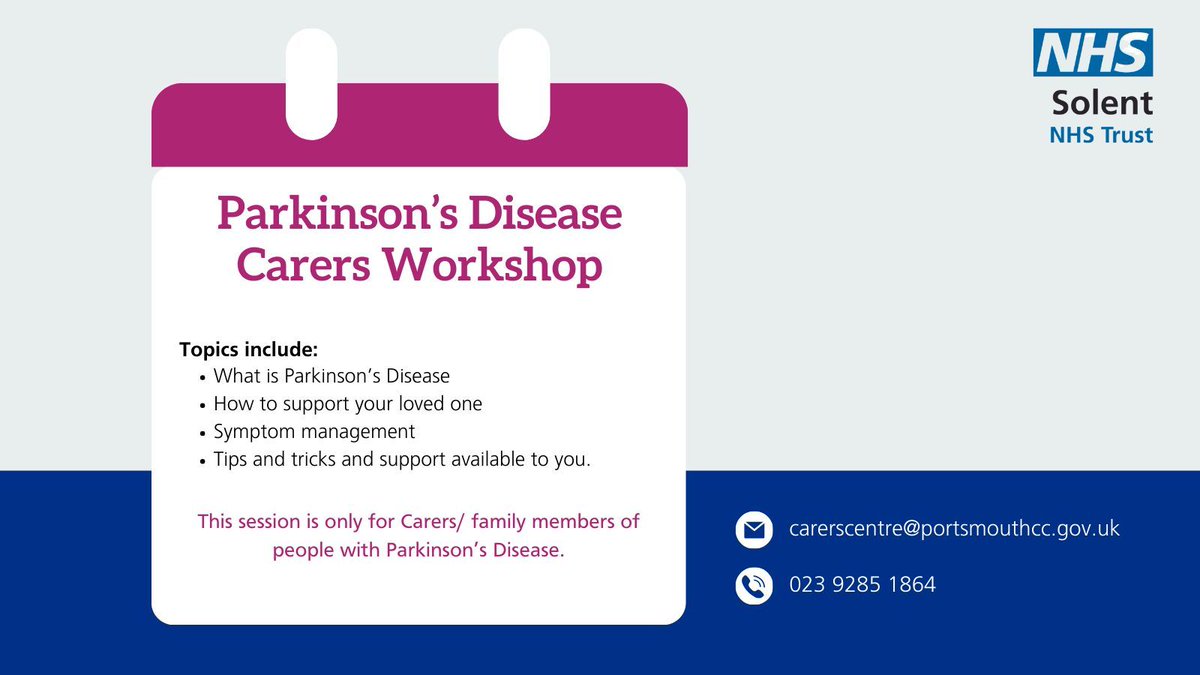 Today, on #WorldParkinsonsDay, we're shining a spotlight on our Parkinson's Disease Nurse Specialists. The team run sessions for carers and/or family members of people with Parkinson's disease living in Portsmouth. For more info, please email carerscentre@portsmouthcc.gov.uk.