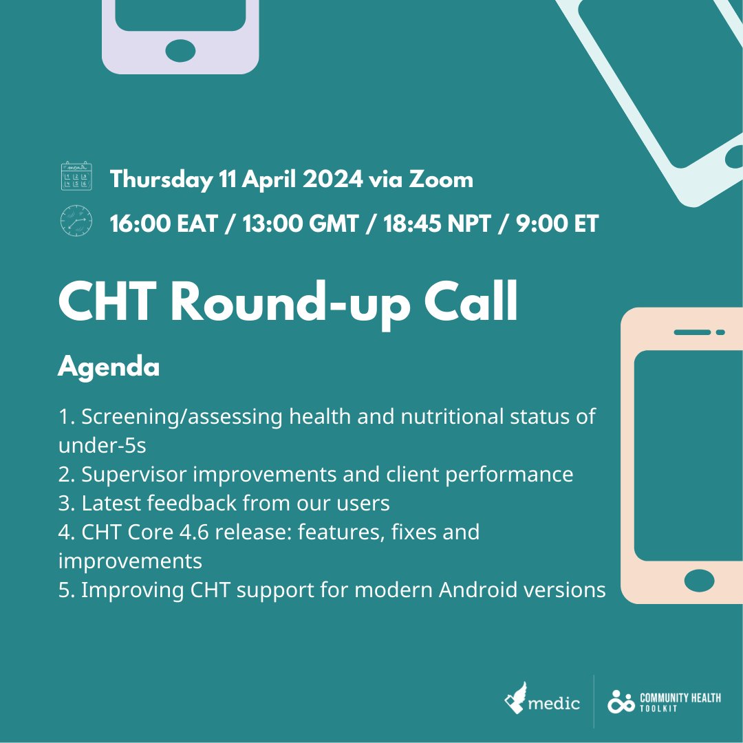 ⏰ Don't forget - 1 hour to go! Our April round-up call is your chance to connect with our team.We'll update you on all the latest features, fixes and improvements on the Community Health Toolkit. See you there! bit.ly/3Jel5CX #DigitalHealth