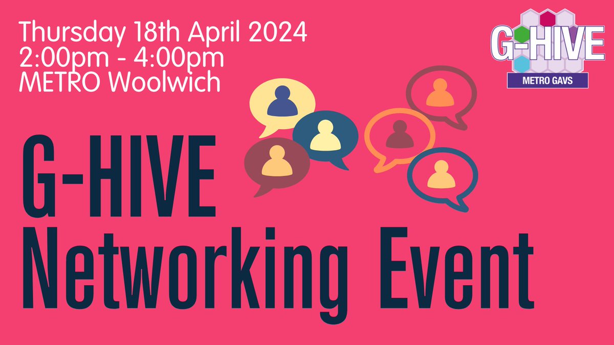 Ready, steady, network! 💬 Join us at our next G-HIVE networking session! 📣 🗓️ Thursday 18th April 2024: 2:00pm – 4:00pm 📍 METRO Woolwich, SE18 6FH 📧 To find out more, and book your free place, email: colin.giordmaina@metrocharity.org.uk