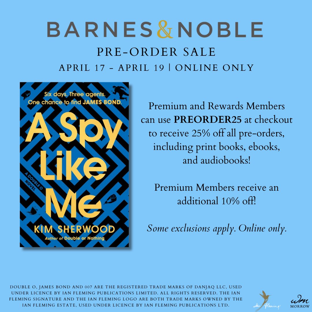 Barnes & Noble Rewards and Premium Members can get 25% off all pre-orders from April 17 through 19, and Premium Members get an additional 10% off! This is the perfect opportunity to pre-order your copy of the U.S. edition of A Spy Like Me, get it here 👇 barnesandnoble.com/w/a-spy-like-m…