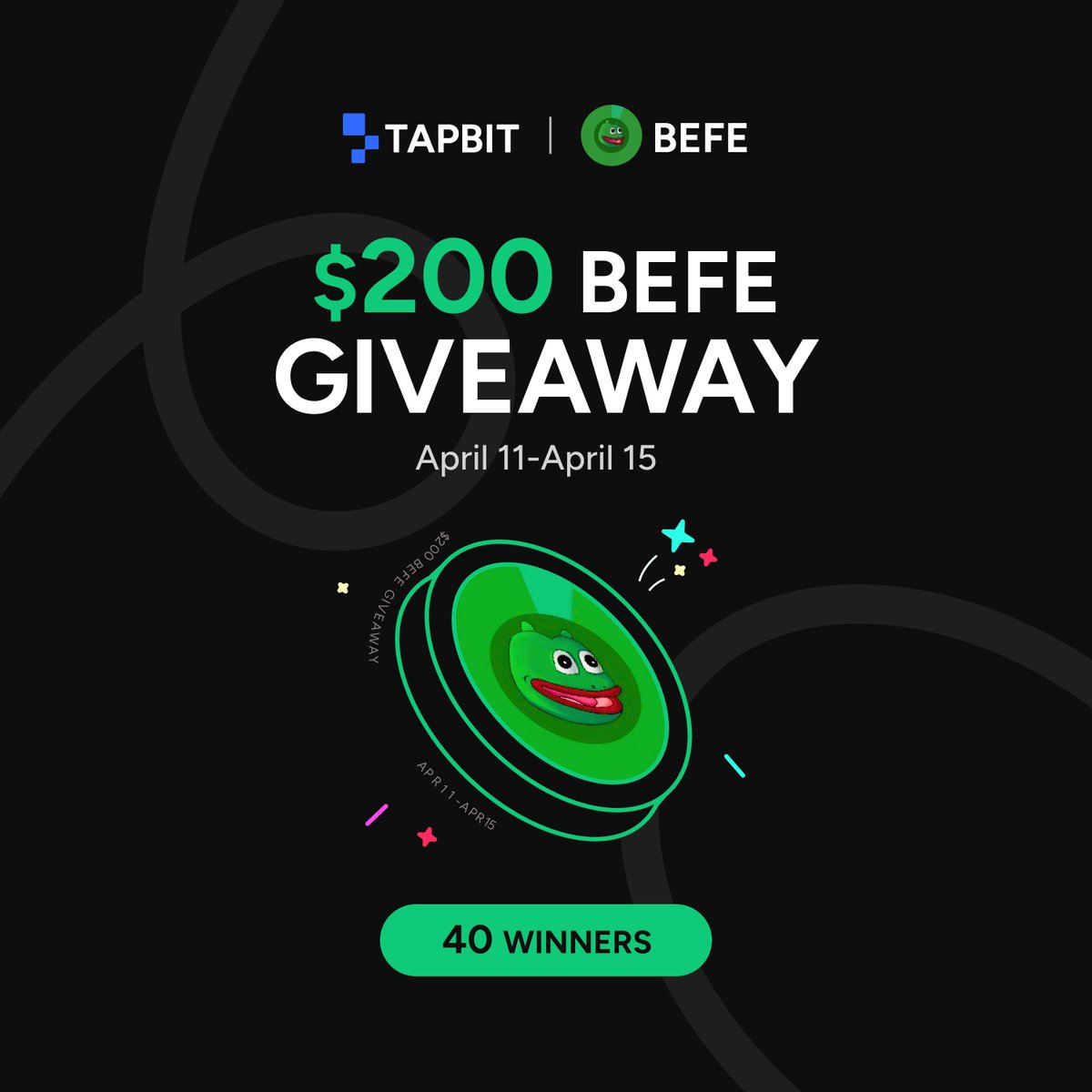 🔥 #Tapbit X #BEFE Airdrop is here! ✈️ 💸Participate in an easy task for a chance to win $200 worth of BEFE tokens! ✅ Follow @Tapbitglobal & @BefeToken ✅ RT & Like this post ✅ Tag 3 friends ✅ Fill out the form forms.gle/AxuH7tFeHRAQr9… 🏆40 lucky winners! Don't miss out on…