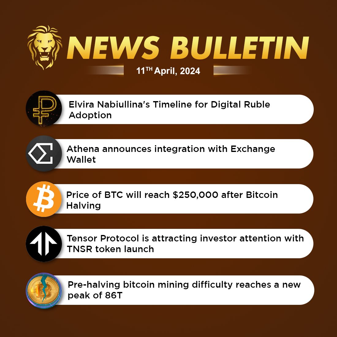 #CoinGabbar Latest News Bulletin: April 11th, 2024

Read More News: coingabbar.com/en/crypto-news…

#CryptoNews #ElviraNabiullina #Athena #ExchangeWallet #BTC #BitcoinHalving #TensorProtocol #TNSRtoken #bitcoinmining #cryptocurrencies