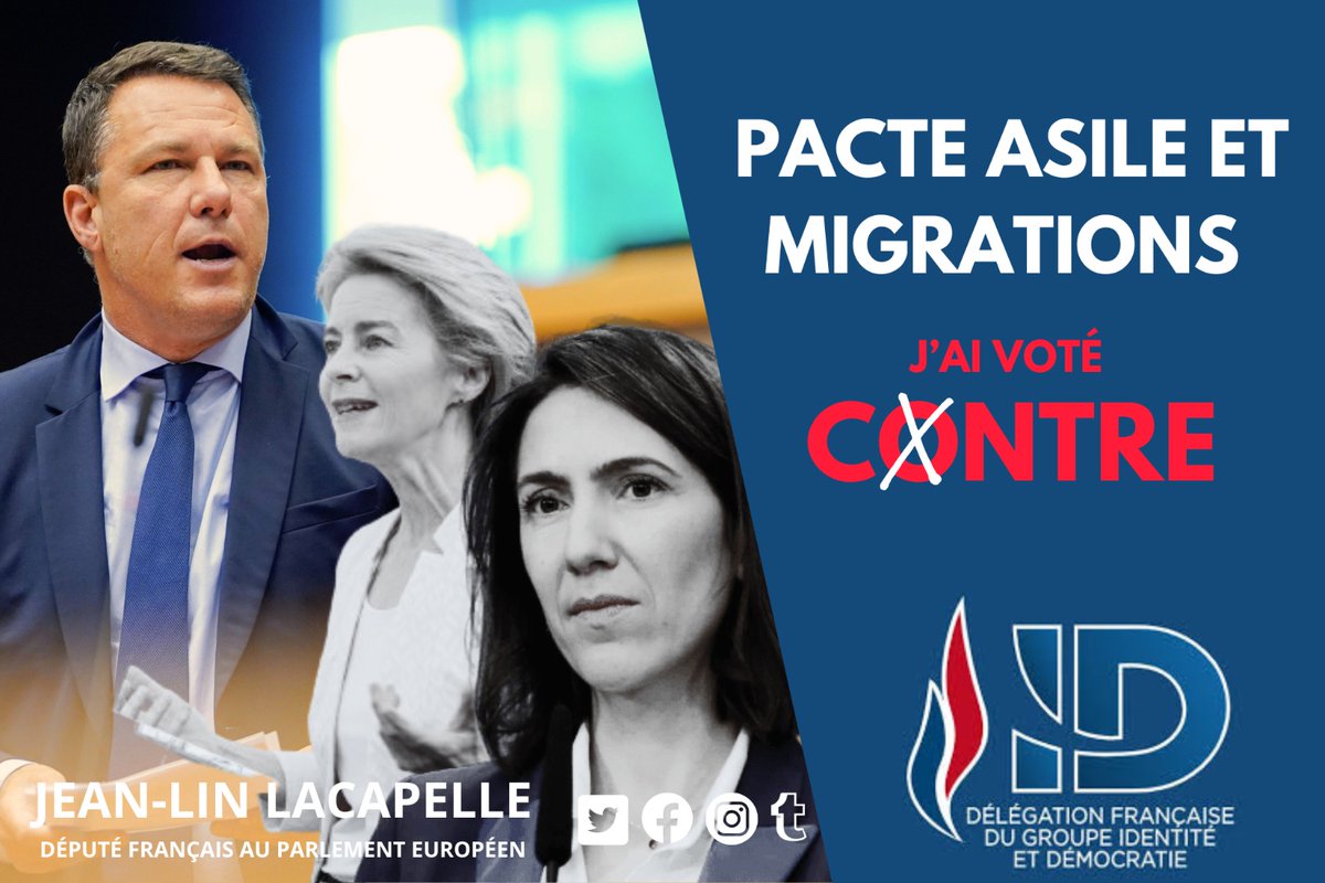 jllacapelle's tweet image. Parce qu’il s’agit d’un texte qui accélère l’accueil, la régularisation et la répartition des migrants en Europe,

Parce que pour @ValerieHayer et @vonderleyen , l’immigration n’est pas un problème mais un PROJET,

J’ai voté CONTRE le Pacte #Asile et #Migrations !