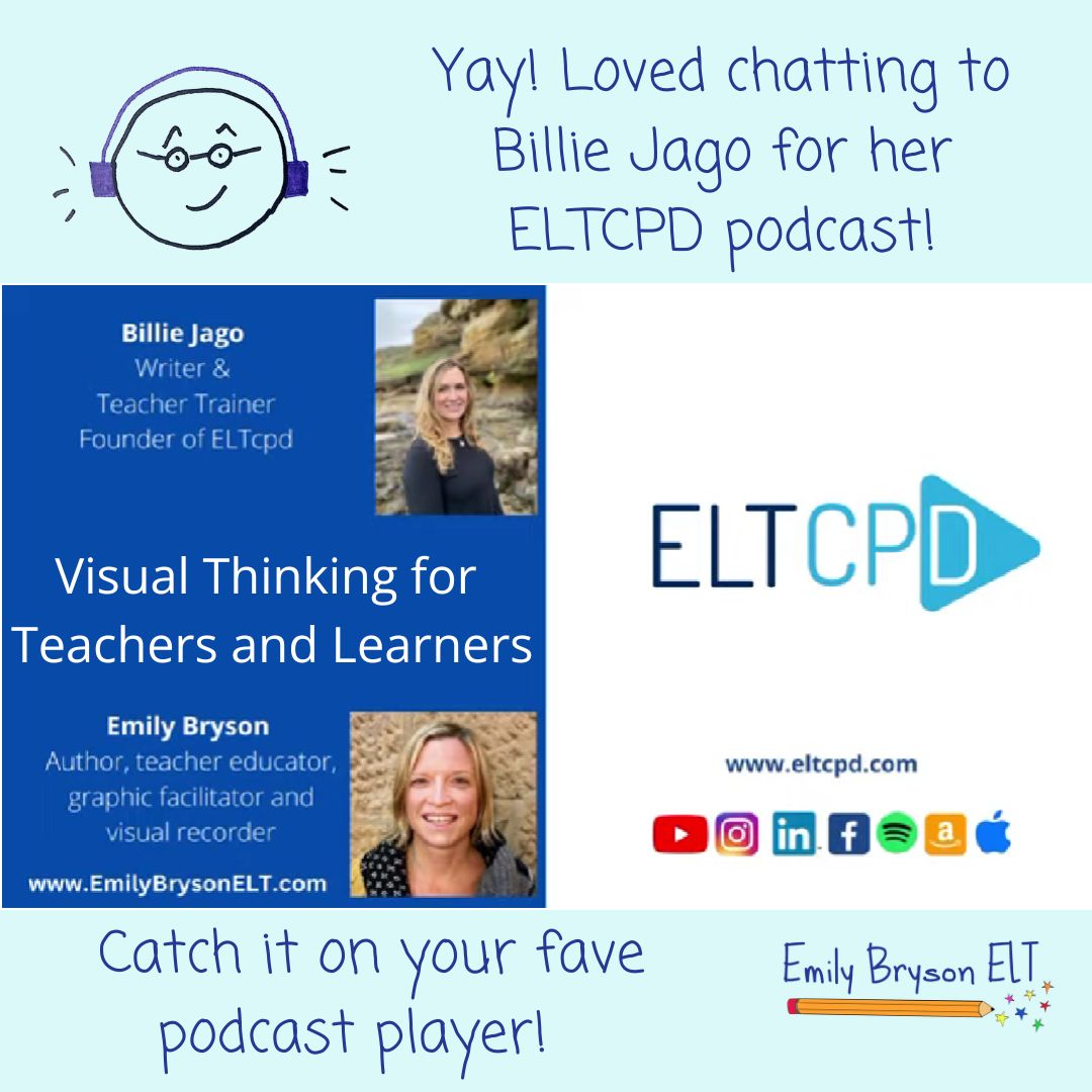 Absolutely delighted and honoured to be interviewed by @Billie Jago for her #ELTcpd podcast! We chatted about all things #visualthinking! Listen on your favourite podcast player or watch on YouTube: youtu.be/tQmkf9TGEhM?si… #ESOL #TESOL #TEFL #podcasts #ELTprofessional