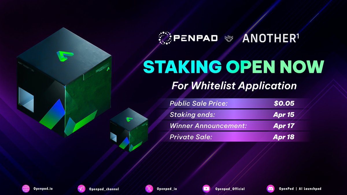 🚀 Whitelist Staking Now Available for @another1_io As Another-1 has rescheduled its public round to April 18, Openpad will continue to manage the current whitelist for Another-1's public rounds while also welcoming newcomers to stake and join the whitelist. Staking now:…