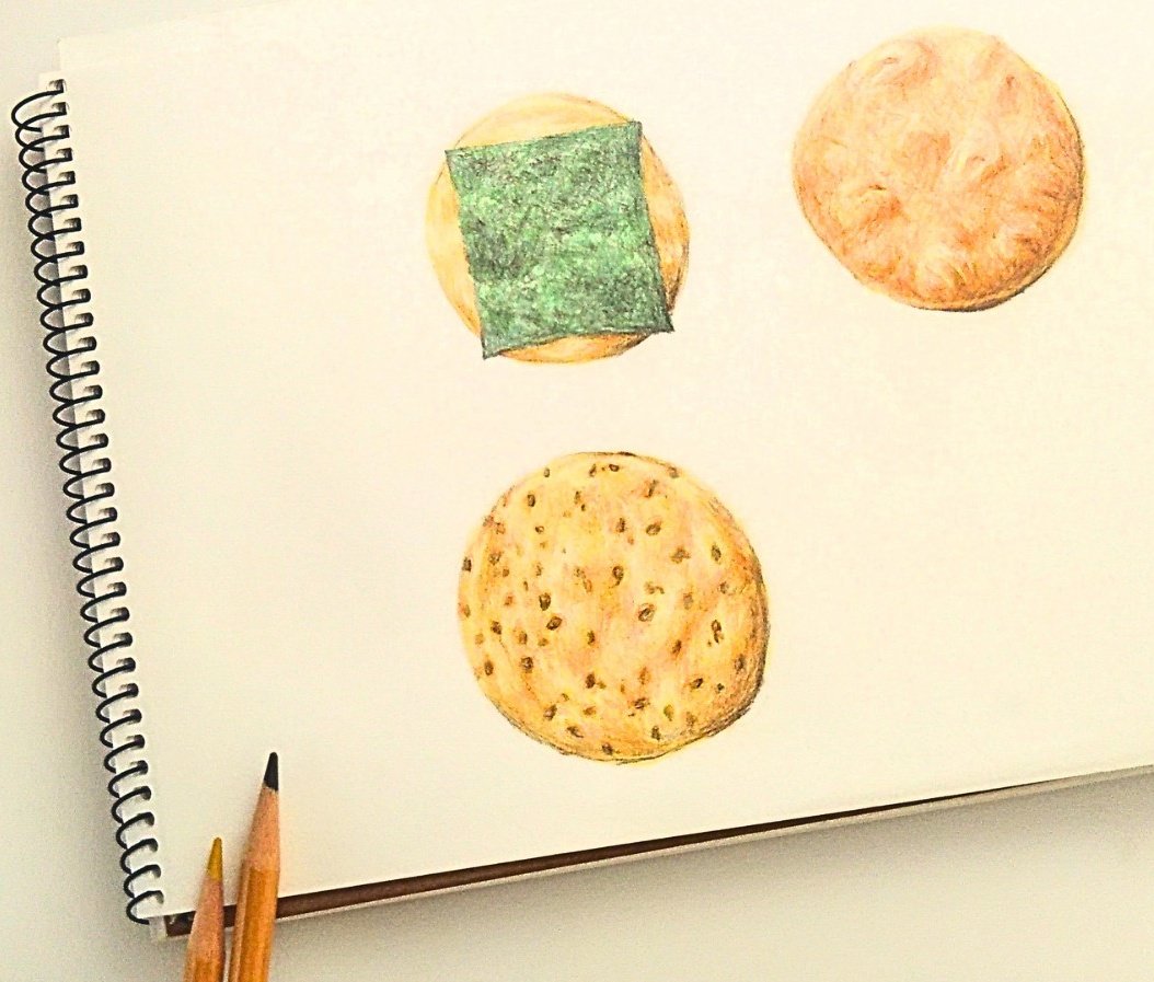 色鉛筆で描いた、お煎餅です✏️

#色鉛筆
#色鉛筆画
#食べ物イラスト
#アナログ画