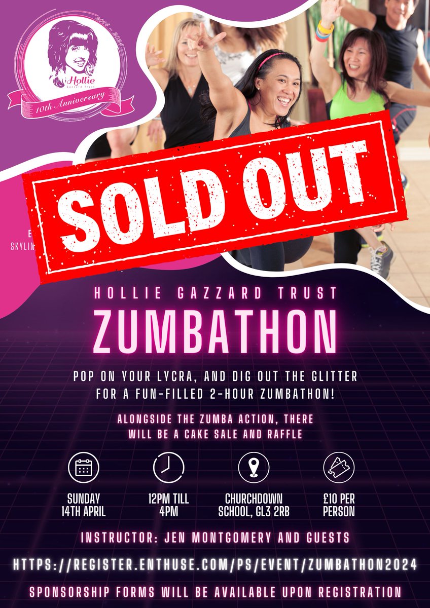 🚨 SOLD OUT 🚨 We are pleased to say that our two-hour charity Zumbathon this Sunday is now a SELL-OUT event! Thank you to everyone who has purchased tickets. 💃 Please bring cake and cash for the post event cake sale and charity raffle. 🙏