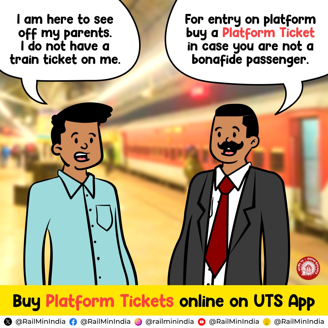 Entry on platforms is allowed only to bonafide passengers. Persons without a ticket can purchase a platform ticket from the ticket counter or online on UTS Mobile.