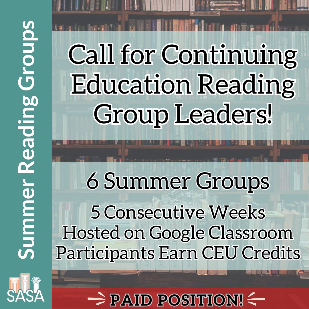 📚Call for Summer 2024 #ContinuingEducation Reading Group Leaders! PAID POSITION! 🗓 Deadline: April 19 Small discussion groups for K-16 educators to earn #CEUs while exploring ancient studies. ✨Sponsored by the Gladys Krieble Delmas Foundation ➡️saveancientstudies.org/apply-with-sas…