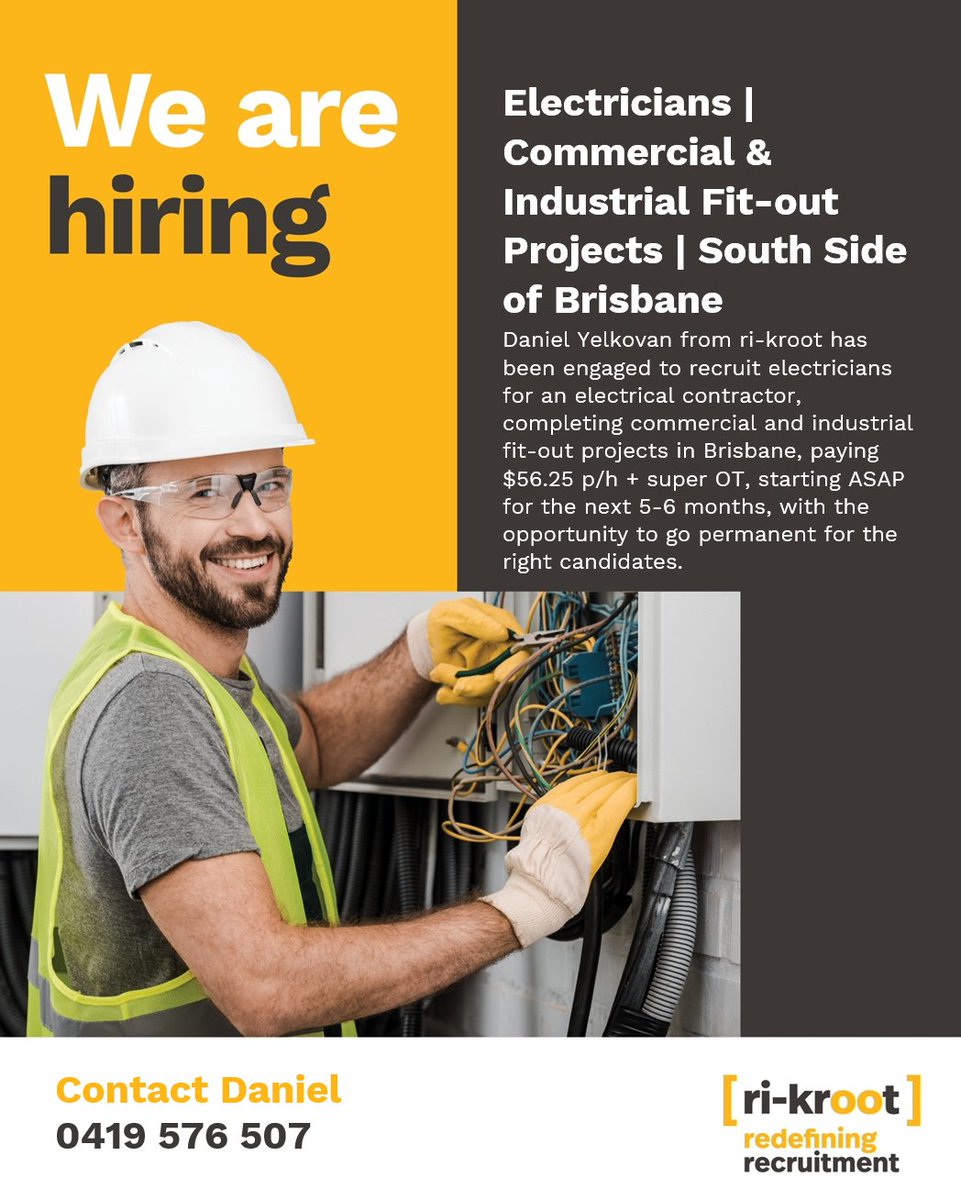 ri-kroot.com/jobs/?ja-job=8…
Electricians | Commercial & Industrial Fit-out Projects | South Side of Brisbane #rikroot #recruitment #commercial #fitout #electricians
