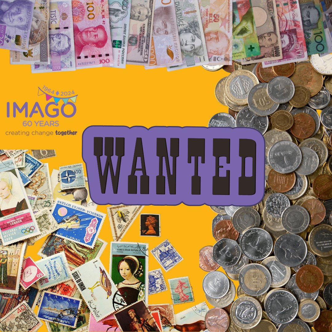 Wanted! We are collecting old & used postage #stamps, old & foreign #coins and notes to support our #fundraising. They can be bagged up and handed to our lovely Imago Charity Shop team at 16 Monson Road, Tunbridge Wells, TN1 1ND #ImagoCommunityUK #charity