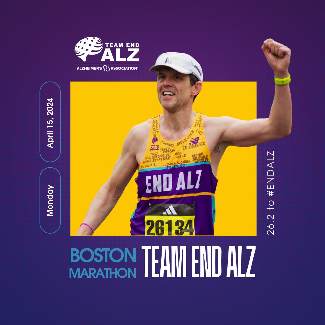 THE FINAL COUNTDOWN! 👟💜💙💛 #TeamEndALZ is taking on 26.2 to #ENDALZ this Monday April 15th!!! Visit givengain.com/cause/teamenda… to learn more about the runners, our mission, and help the team reach their goal!