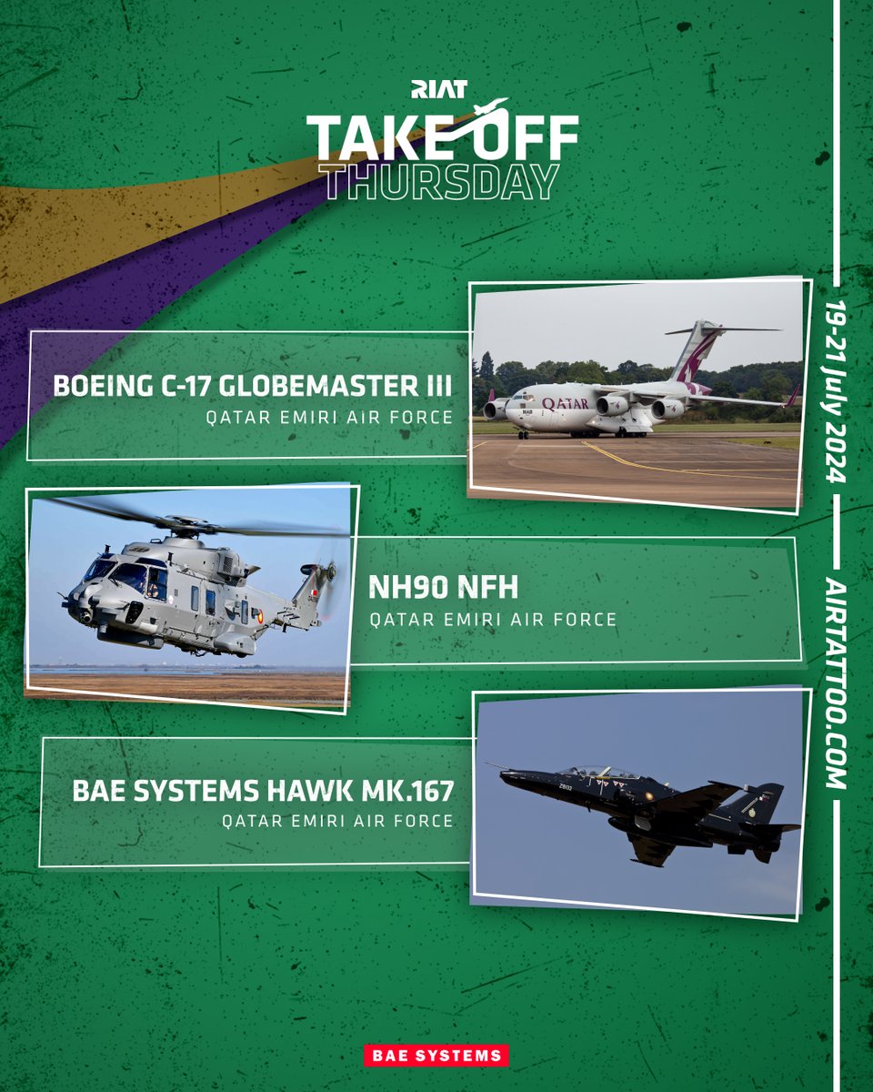 Flying display additions this week, in the shape of the Hungarian Gripen and Royal Jordanian Falcons! 

In addition, a debut of Jordanian F-16s on static display, plus an assortment of Qatari aircraft. 

For the full update, click here: bit.ly/aircraft-updat… 

#RIAT #RIAR2024