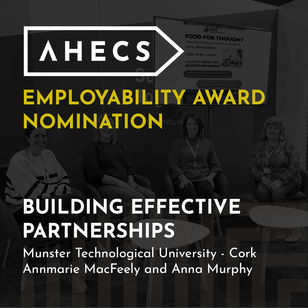 Delighted to announce that we have been nominated in the #BuildingEffectivePartnerships category for a prestigious @AHECSHEcareers #AHECSEmployabilityAwards24 A huge thanks to our colleagues in @BioSci_MTU @extendedcampus and @ntutorr for their collaboration!