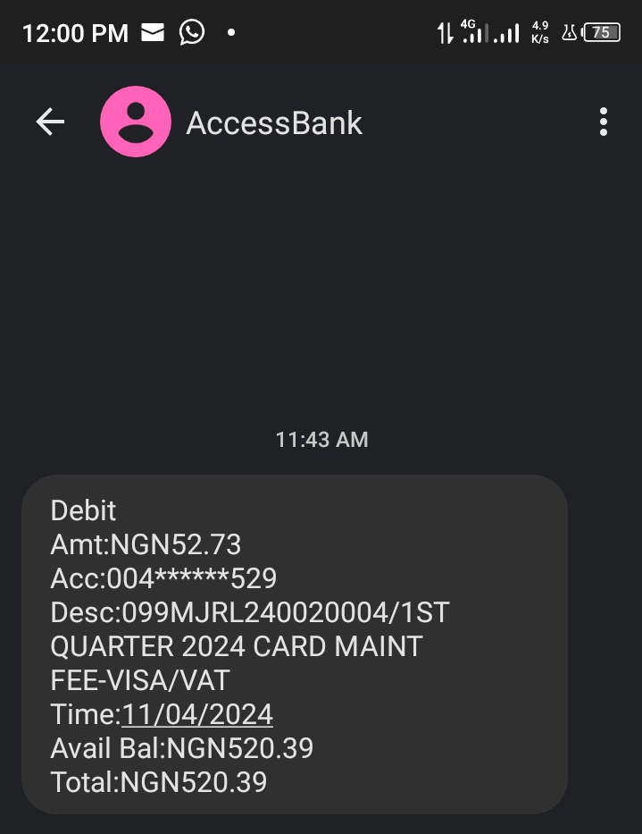 neboobinna_c's tweet photo. @accessbank_help 
My Visa debit card expired in January 2024.
Why did you charge me for card maintenance fee in April 2024, when my card is not renewed? https://t.co/p2BgKk2bUt