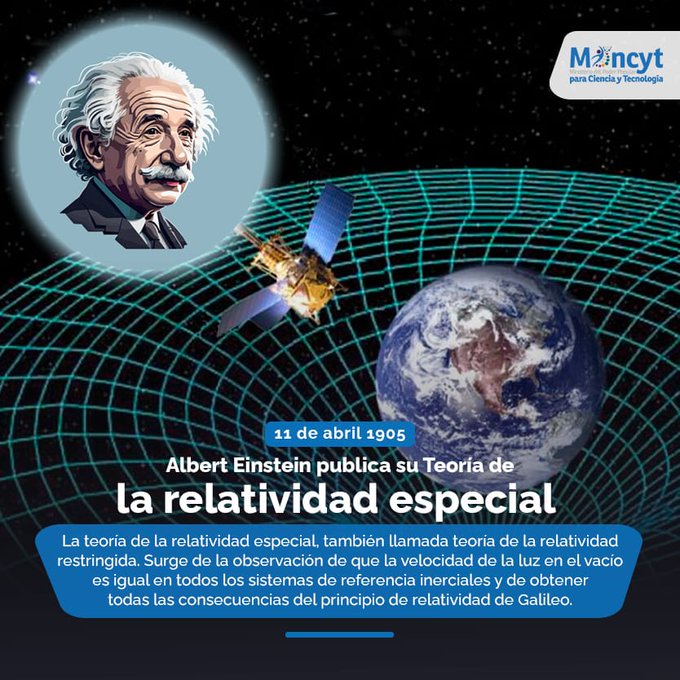 #11Abr
#Efemérides
Albert Einstein publica Teoría de la Relatividad Especial 🛰️
#RebeldíaAntiImperialista 
#CienciaParaLaVida #Infocentro 

@Gabrielasjr @InfocentroOce  @luisinfoVen @BrigadasCHCH @enunclicvlc @icarabobo2021