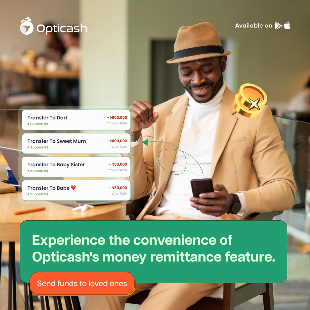 No more long queues or complicated forms. Opticash’s money remittance feature brings you closer to your loved ones with just a few taps.
.
.
#Opticash #Fintechafrica #Crossborderpayments #Sendmoneyabroad