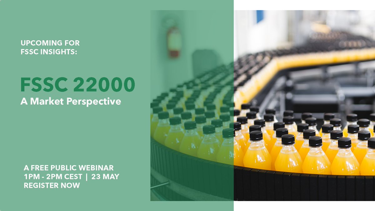 Join us at 1 PM on 23 May for the free #FSSC Insights Webinar on a market perspective of #FSSC22000. With insights from keynote speakers Samuel Barrett, Food Safety & QA Manager, at Yum! Brands and FSSC Chief Market Officer Guido Dinjens. Register today! ow.ly/VYxv50RcVPE