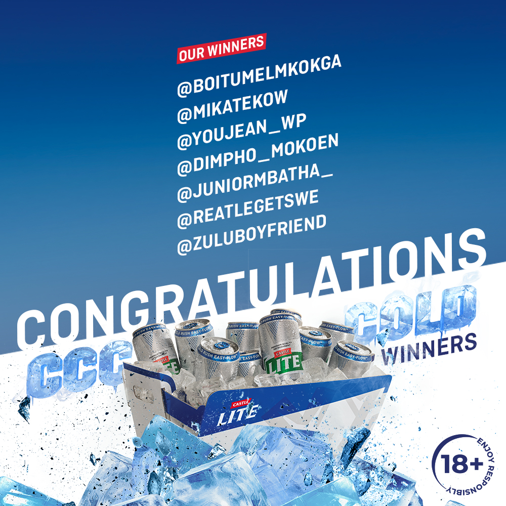 Round of applause for these ice-cool winners! ❄️ ​ ​Huge props to @BoitumelMkokga @MikatekoW @YouJean_WP @Dimpho_mokoen @JuniorMbatha_ @reatlegetswe and @ZuluBoyFriend for scoring 1 of 20 #ExtraCCCCold Cooler Box! Danko for keeping it frosty! 🥶 #CastleLite410 🧊
