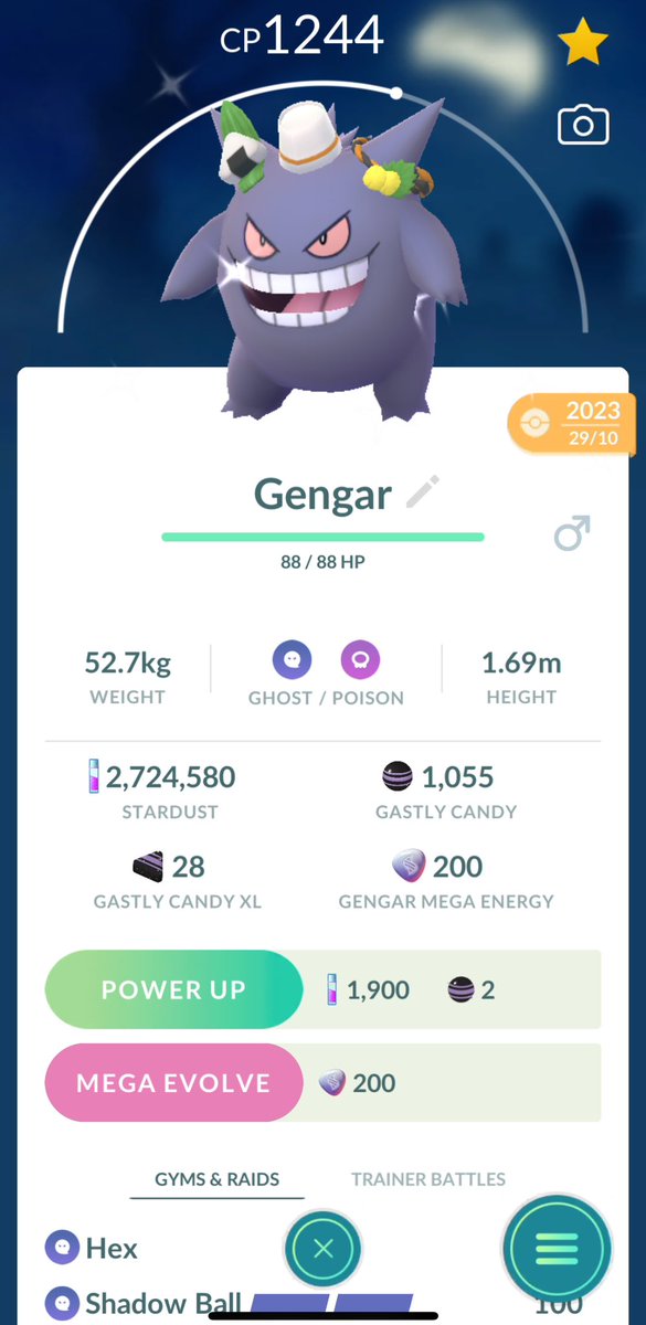 SHINY UPDATE: Gengar wearing a Tricks & Treats costume ✨ (October 2023) 👻#PokemonGO #Gengar #shiny #ShinyPokemon #pokemon #Halloween2023 #Niantic #throwback