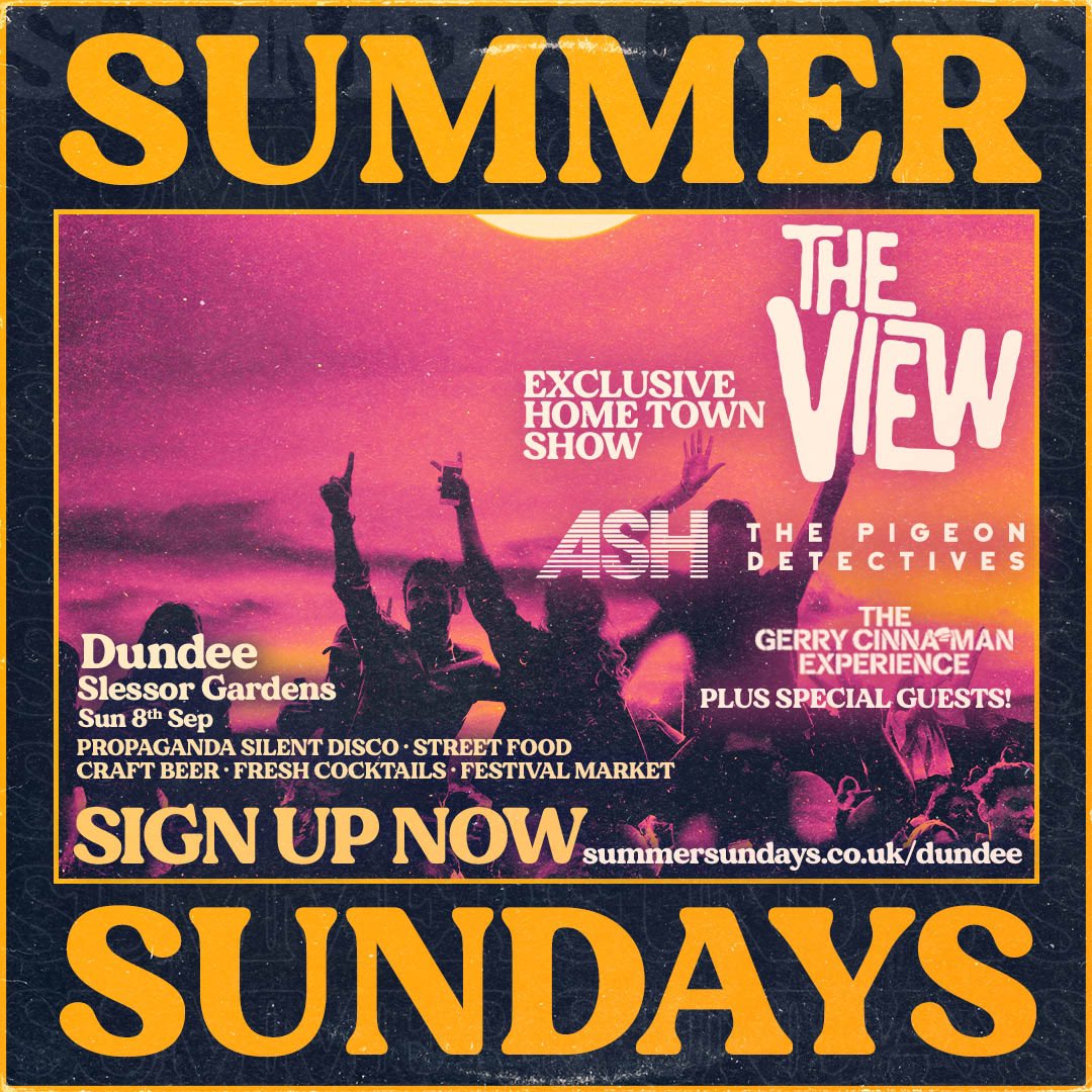 We’re playing Summer Sunday Festival in Dundee on the 8th of September! Pre Sale- 26th April 9AM General Sale- 30th April 9AM summersundays.co.uk/dundee