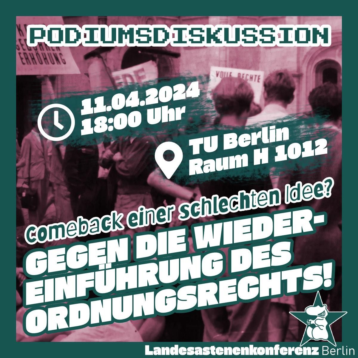 Die von der Berliner Regierung geplante Verschärfungen des Hochschulgesetzes ist nicht weniger als ein Skandal und eine Gefahr für alle linken Studierenden! Deshalb möchten wir gern auf diese Veranstaltung an der TU hinweisen. 🗓️11.04. 18 Uhr 📌 TU Berlin Raum H1012