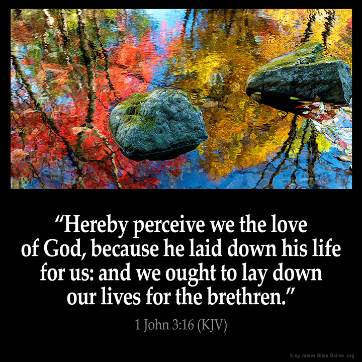 #VerseOfTheDay for Thursday, April 11, 2024 ✟ “Hereby perceive we the love of God, because he laid down his life for us: and we ought to lay down our lives for the brethren.” 1 John 3:16 (KJV)