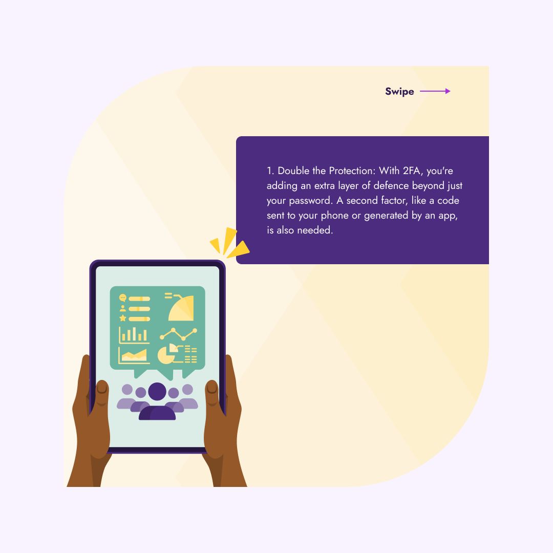 yellowcard_app's tweet photo. 2FA isn't magic, but it's a powerful tool that empowers you to protect your Yellow Card account. By activating it, you add a significant barrier against unauthorized access. Swipe left to learn all about why you need #2FA. #YellowCardApp https://t.co/uUIdsiCzCc