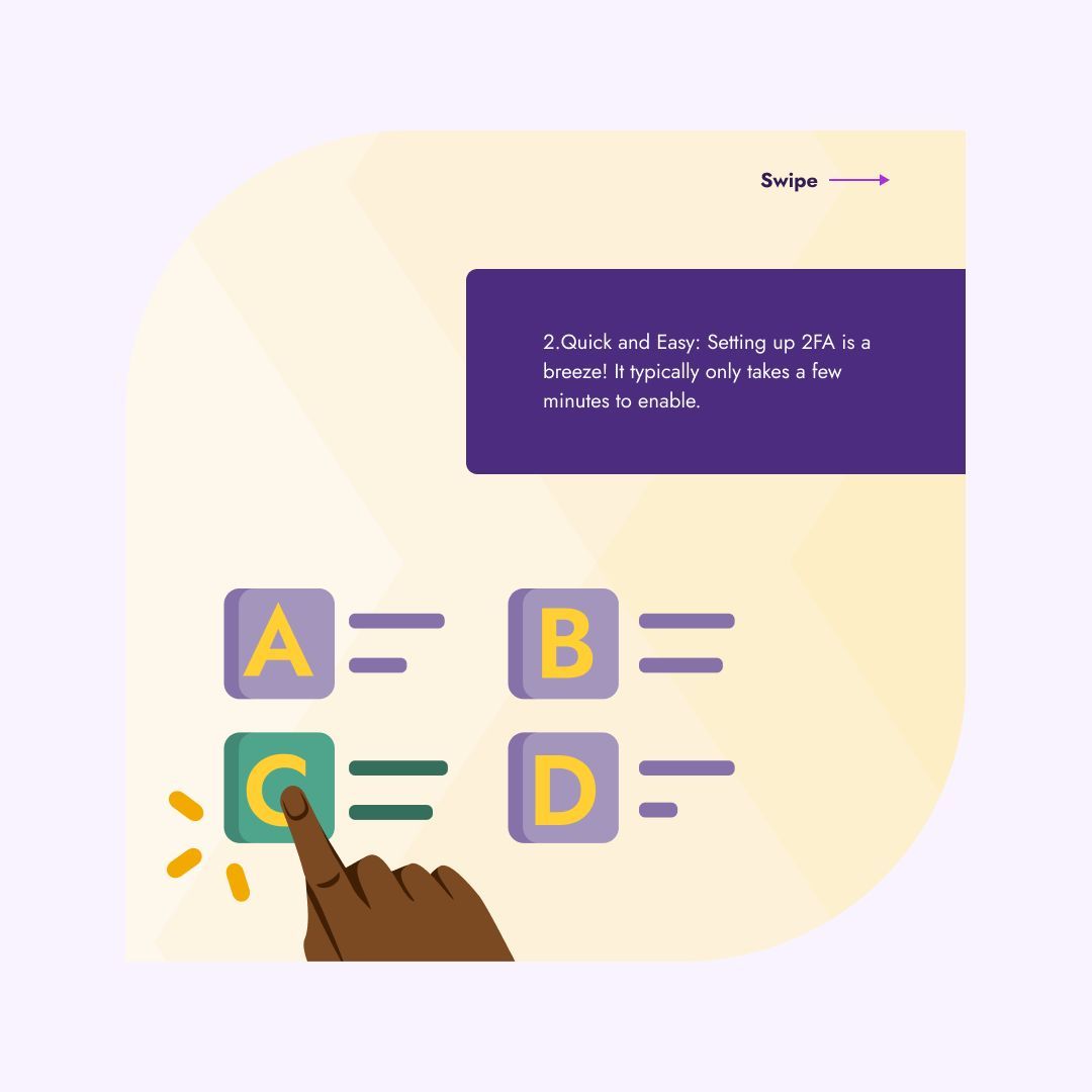 yellowcard_app's tweet photo. 2FA isn't magic, but it's a powerful tool that empowers you to protect your Yellow Card account. By activating it, you add a significant barrier against unauthorized access. Swipe left to learn all about why you need #2FA. #YellowCardApp https://t.co/uUIdsiCzCc