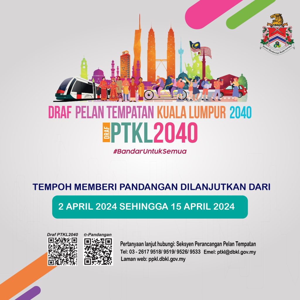 If you care about our city, please give your feedback for the Draft Kuala Lumpur Local Plan 2040. We need inputs about land use, climate resilience, public transport, community development & more! Feedback link: ppkl.dbkl.gov.my/e-pandangan/ Draft link: ppkl.dbkl.gov.my/en/muat-turun-…