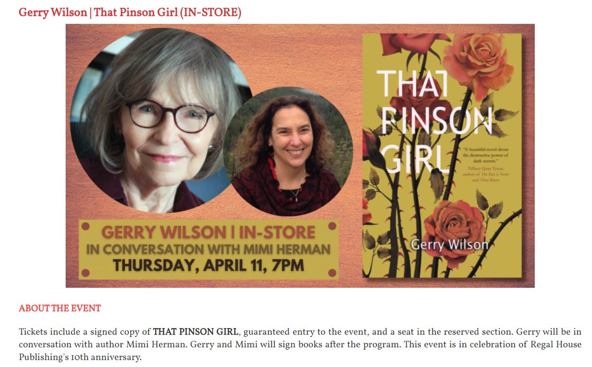 We are beyond thrilled to kick off our weekend anniversary celebrations at our much-beloved @quailridgebooks tonight, celebrating @gerrywil 's release of THAT PINSON GIRL. Please support Quail Ridge and get your signed copy at the event! #RHPisTEN quailridgebooks.com/event/gerrywil…