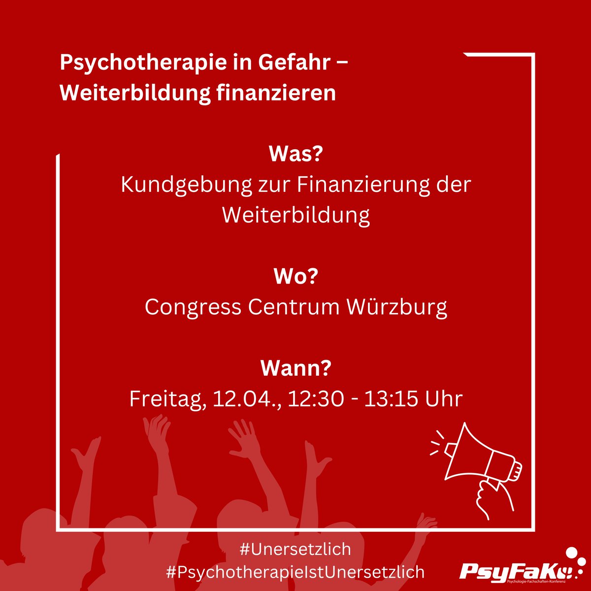 Die Finanzierung der #psychotherapie -Weiterbildung steht noch immer nicht! Die @LPKRLP unterstützt die morgige Kundgebung anlässlich des #DPT44 in Würzburg und fordert das @BMG_Bund auf, die Finanzierung zu regeln . #psychotherapieistunersetzlich