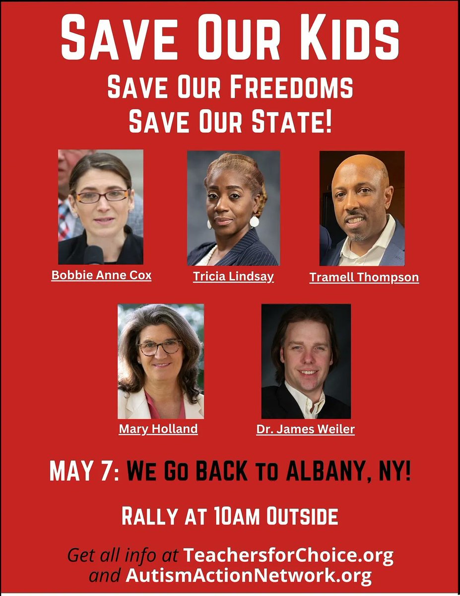 Save Our Kids, Save Our Freedoms, Save our State! Back to Albany to Fight for Medical Freedom! May 7, 2024 Albany, NY Featuring speakers @lifebiomedguru , @progressiveact , @maryhollandnyc, @TriciaforSenate , @Attorney_Cox and more! Link for more info below 👇