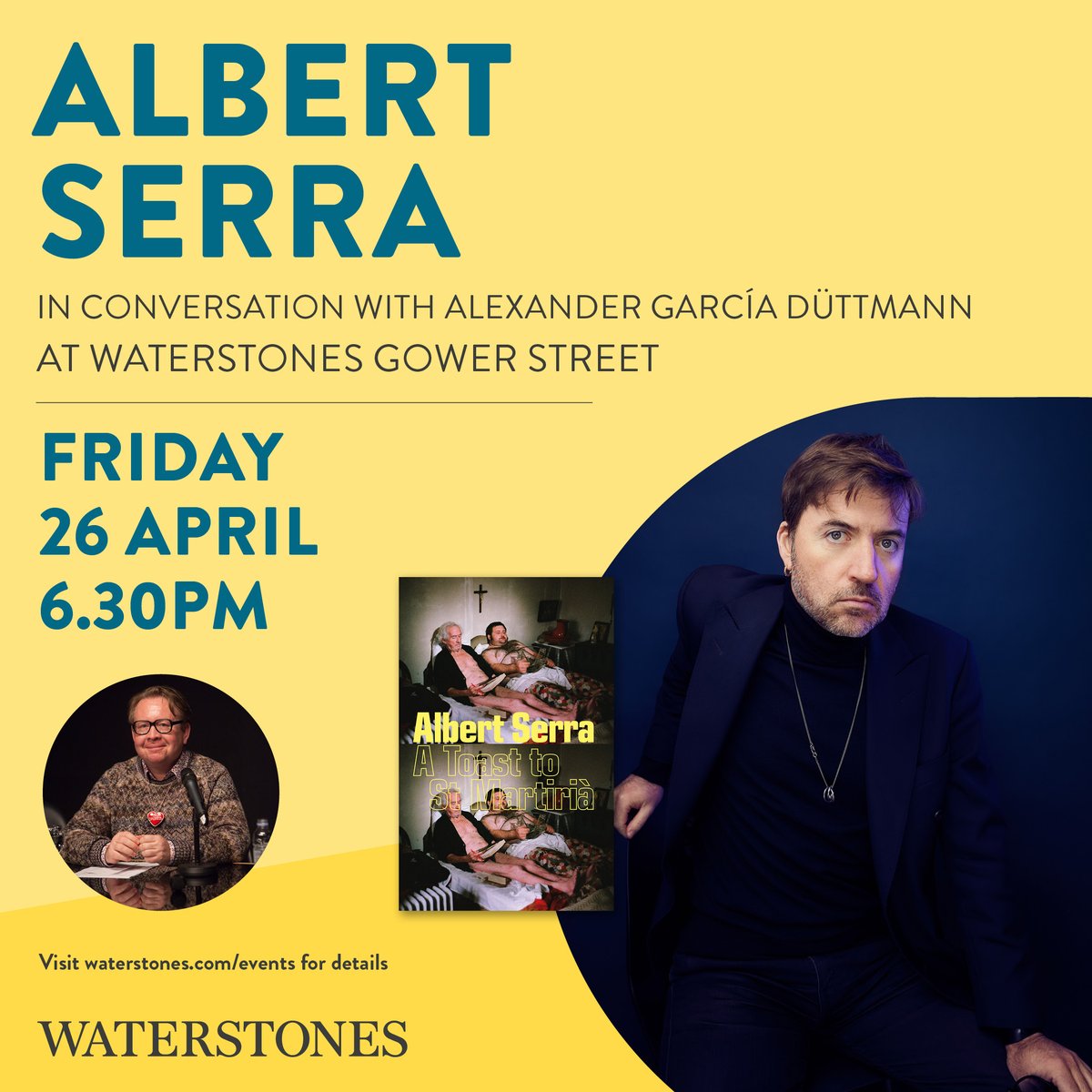 Just under TWO WEEKS until iconoclastic filmmaker Albert Serra will be in the UK to discuss his book 'A Toast to St Martirià' (from @dividedpublish) with Alexander García Düttmann. ⏰ Friday 26th April, 6:30-9pm 📍 Waterstones Gower St (@gowerst_books) 🎟️ waterstones.com/events/albert-…