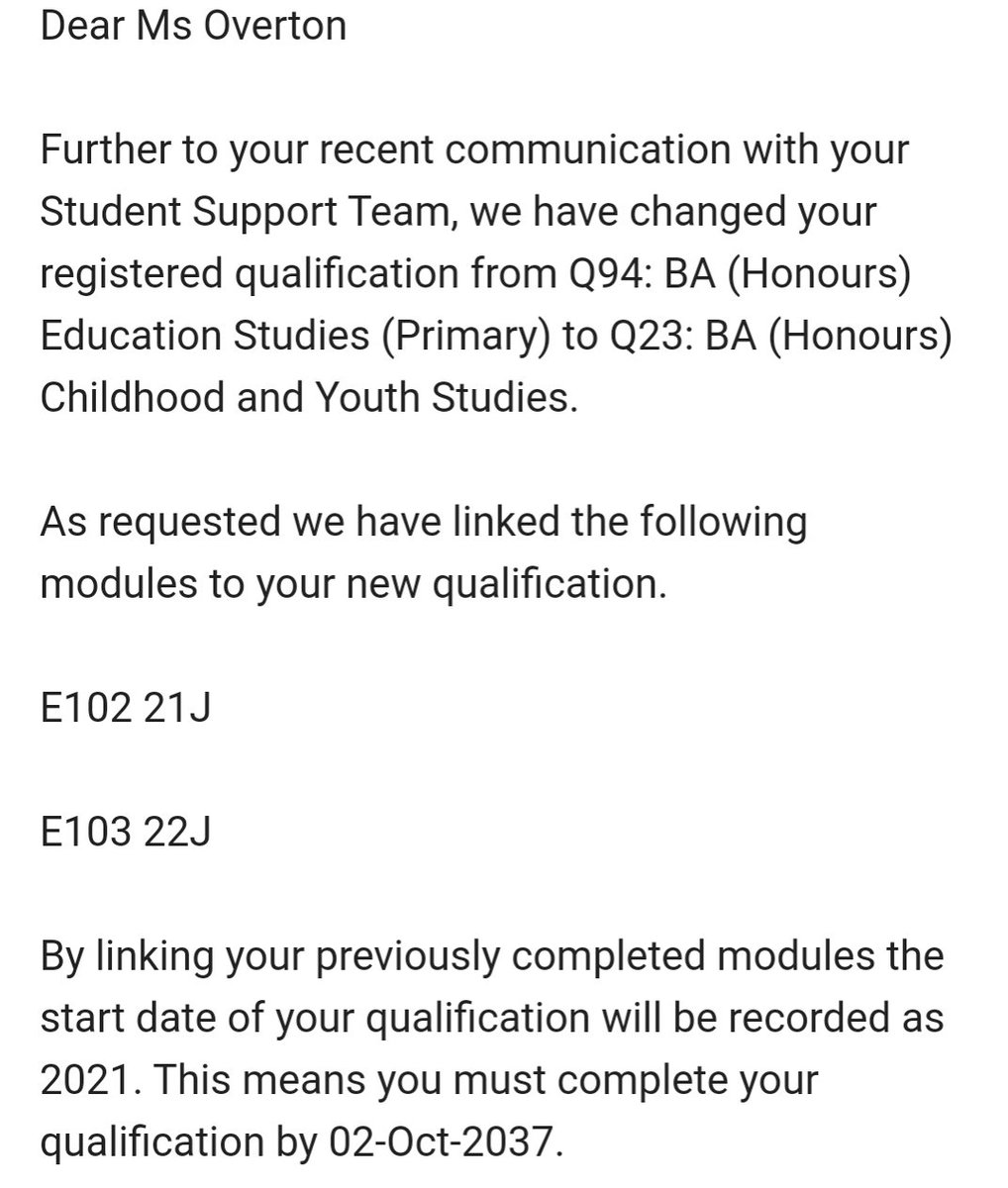 So pleased I chose @OpenUniversity to study with!During a very tricky time they let me defer for a year.After re-evaluating what I want to do they have let me change to a diff degree and I'm feeling so excited to get started again this Oct!#childdevelopment #childpsychology