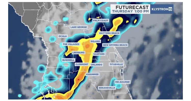 THURSDAY STORMS: Another cold front will bring the chance for a few strong storms this afternoon. Gusty wind and an isolated tornado will be possible. Rain and storms move out this evening. @MyNews13 #CentralFlorida #Orlando #FLwx