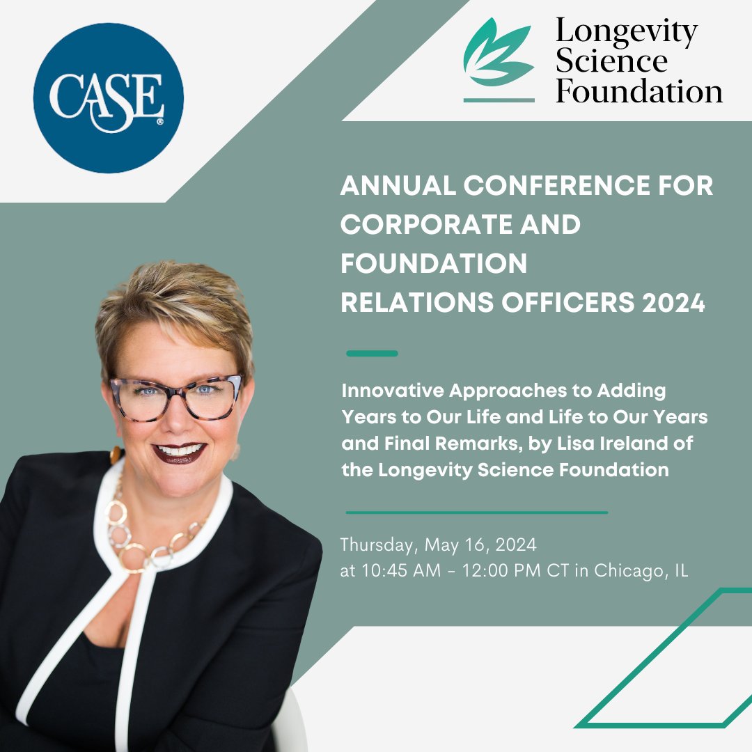 Our CEO @Lisaireland224 will deliver the closing keynote at the 2024 CASE conference, highlighting the LSF's efforts to foster innovation and accessible #longevity care. Join us in Chicago on May 16 at 10:45 AM CT! Learn more & register: bit.ly/3vTtXuv.