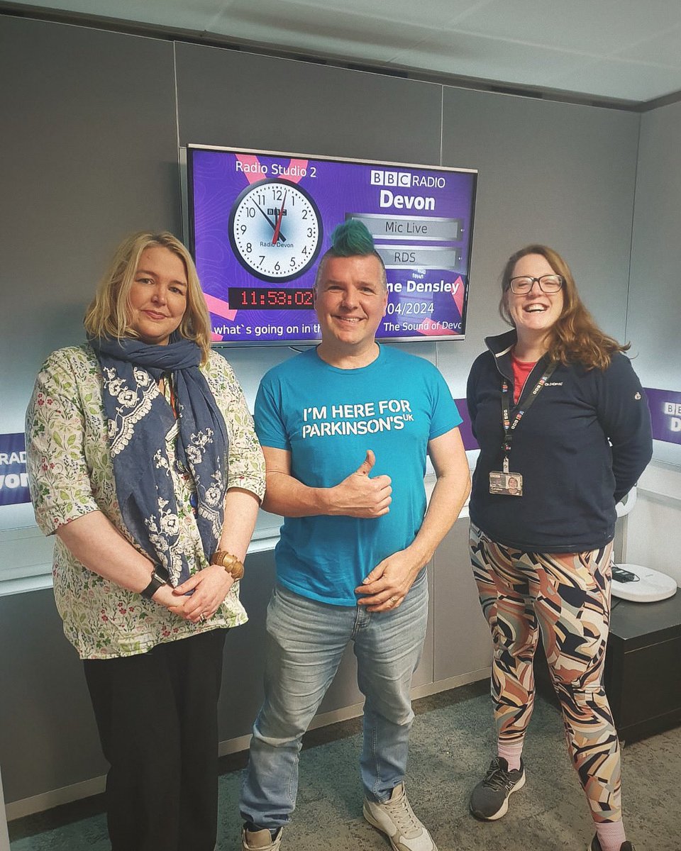 Thank you for the invitation Radio Devon to come and speak to you about Parkinsons (especially Young onset Parkinson’s) this morning. Jonathan below is a YOPDer and sporting a rather fancy blue Mohican today in support of @ParkinsonsUK . #WorldParkinsonsDay @livewellsw