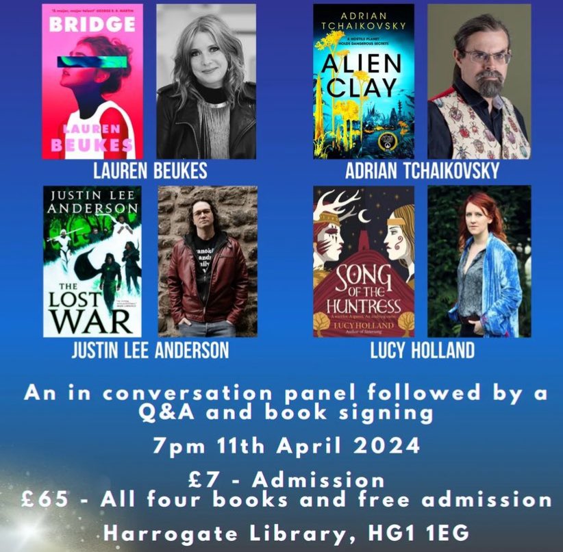 #Harrogate! I’m on the way! Come see me with @laurenbeukes, @silvanhistorian and @aptshadow tonight at 7pm! @ImaginedThings