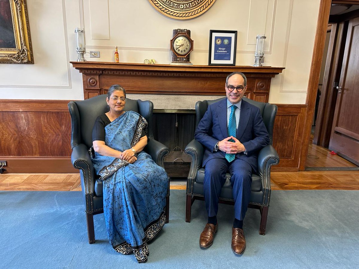 Smt. Ravneet Kaur, Chairperson CCI met Mr. Jonathan Kanter, Assistant Attorney General, Antitrust Division, DOJ in Washington DC, USA on 10th April 2024.